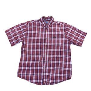 Vintage CARHARTT Button Down Shirt Men's LARGE Plaid Red Short Sleeve Collar Top